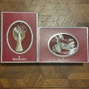 Waterford 2011 2013 Silver Angel Christmas Ornaments In Box Lot of 2